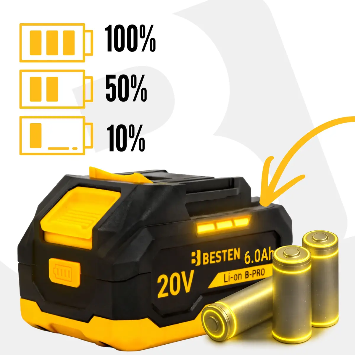 Akumulator BESTEN B-PRO 20V 6000 mAh wskaźnik LED naładowania